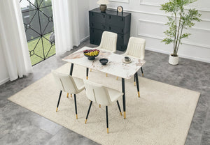 English Elm Modern Sintered Stone Rectangular Dining Table with Metal Legs for Four Seats Light Beige W3493S00013