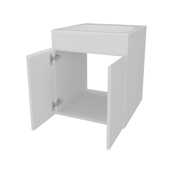 English Elm Shoshoni Compact Bathroom Vanity Cabinet with Two Doors, Scratch-Resistant Melamine Finish, Space-Saving White 25 L x 23 W x 12 H B128P314801