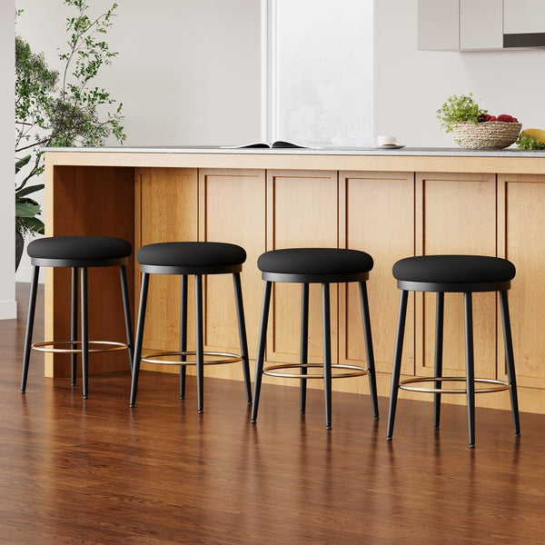 English Elm Christopher Knight Home® - 24.75'' Modern Counter Stools Set Of 4 - Chic Black Velvet & Iron Frame With Gold Footrest For Style! N780P189729B-2