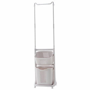 English Elm 2-Tier Laundry Hamper Sorter with Hanging Bar, Rolling Removable Baskets on Wheels for Small Spaces W3101P396432