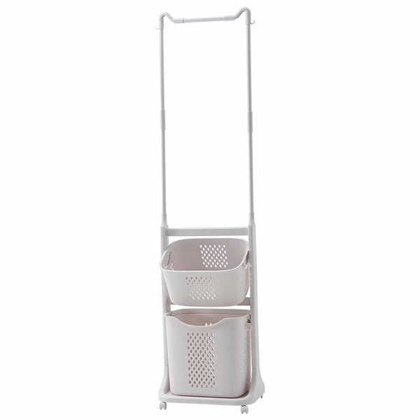 English Elm 2-Tier Laundry Hamper Sorter with Hanging Bar, Rolling Removable Baskets on Wheels for Small Spaces W3101P396432