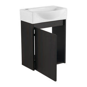 English Elm 16" Bathroom Vanity Sink Combo for Small Spaces — Compact Engineered Wood Cabinet with Ceramic Basin, Moisture-Resistant Finish and Hidden Handle, Easy Assembly Black W1972P190340