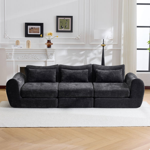English Elm Modular Cloud Sectional Sofa Bed with Flannelette Upholstery for Flexible Living Black W1829S00074