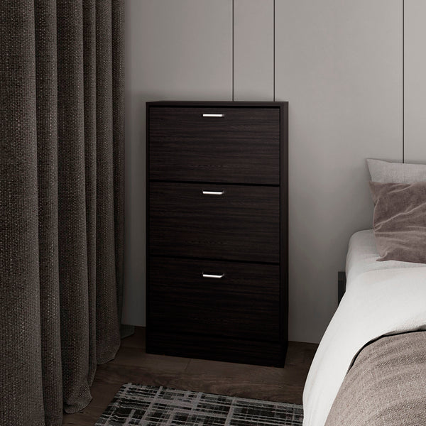 English Elm Hesston Vertical Shoe Rack Organizer Black – Space-Saving 3-Compartment Engineered Wood Storage, Ventilated Backpanel B092P306240