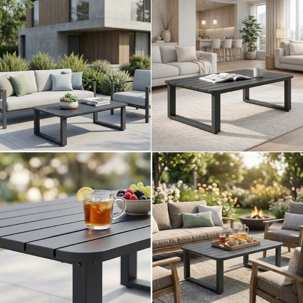 English Elm Fr-coffce-table Outdoor Aluminum Slatted Low Profile Patio Coffee Table Uv Resistant W5382P443777
