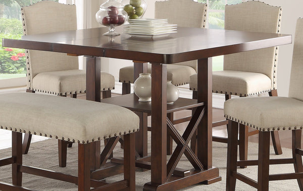 English Elm Classic Contemporary 7pc Dining Set with Extendable Leaf and Upholstered Nailhead Side Chairs, Elegant Finish Cherry 56 L x 56 W x 7 H B011S01793