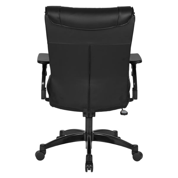 OSP Home Furnishings Leather Executive Conference Chair with Lumbar Support Pillow Top Seat and Ergonomic Arms Black 9333E-EC3