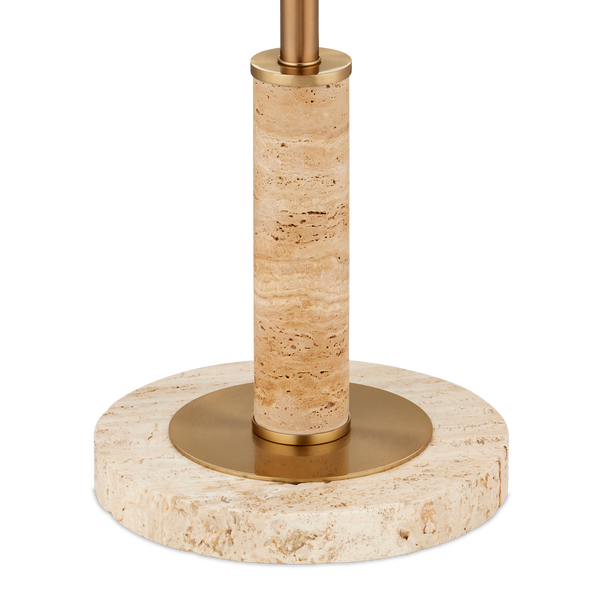 Miles Floor Lamp - Mid-Century Modern Design with Unique Travertine Base & Elegant Brass Shade