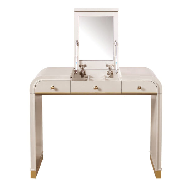 English Elm Classic Flip Top Vanity Desk with Gold Accents 2 Drawer Retro Bedroom Dressing Table Champagne N704P381406C