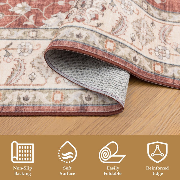 English Elm Premier Traditional Medallion Red Area Rug Low Pile for Living and Dining Rooms B186P479405