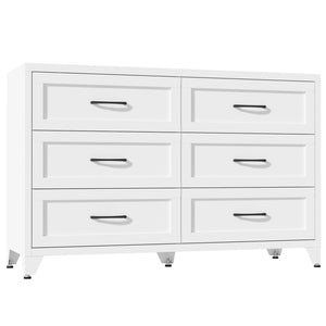 English Elm 6 Drawer White Steel Dresser Low Profile Powder Coated Frame for Bedroom or Hallway T2398P465981