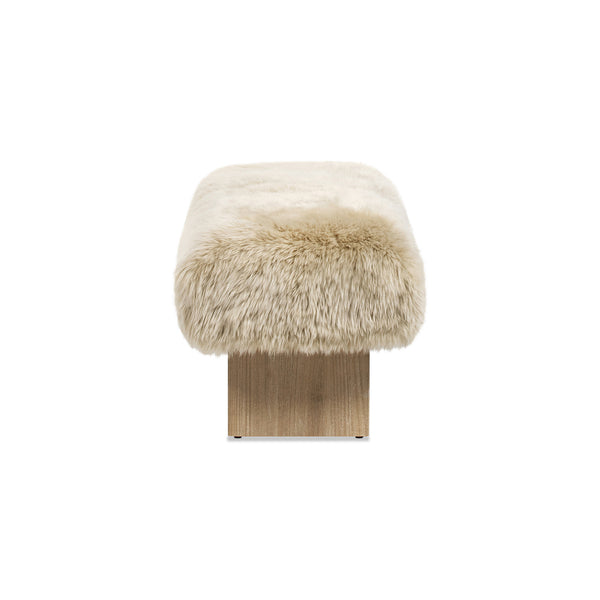 English Elm Jennifer Taylor Home - Leda 49" Sheepskin Fur Bench in Natural Blonde – Genuine New Zealand Fur, Sturdy Wood Frame, Cozy Luxe Seating B2719P292910