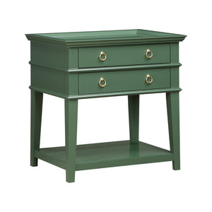 English Elm Carmona Midnight Blue Tray Top Nightstand with Two Drawers, Open Shelf, Brushed Gold Ring Pulls Antique Green B050P376936