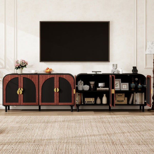 English Elm Vintage Arched Four Door Buffet Cabinet Mdf Wood Grain Finish with Soft Close Hinges W688P389191