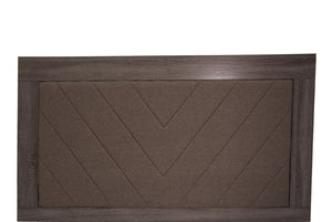 English Elm QUEEN Dark Gray Oak Bed with Rustic Accents — Upholstered 2-Tone Brown Fabric Headboard, 57"H B089113028