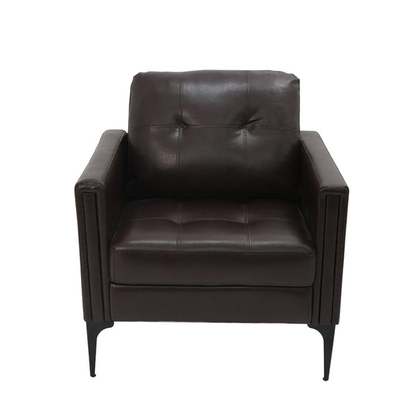 English Elm 1pc Faux Leather Accent Armchair Padded Seat Tailored Stitching Contemporary Living Room Brown B011P479612