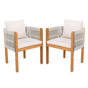 English Elm Acacia Wood Outdoor Dining Chair Set with Rope Arms and Waterproof Cushions N779P279983W
