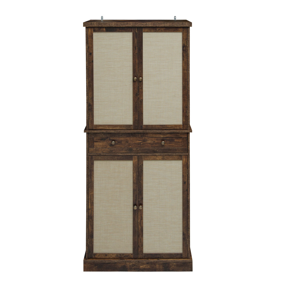 English Elm 4 Door Cabinet with Drawer and 4 Adjustable Shelves, Anti-Tip Safety, Metal Hinges, 44.49x19.1x13.59 inches Premium Storage Cabinet W688P211279