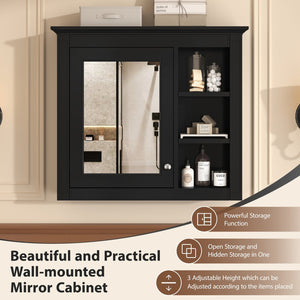 English Elm 30'' Modern Medicine Cabinet with Mirror and Adjustable Shelves, MDF Wall-Mounted Bathroom Storage Solution Black N710P192495B