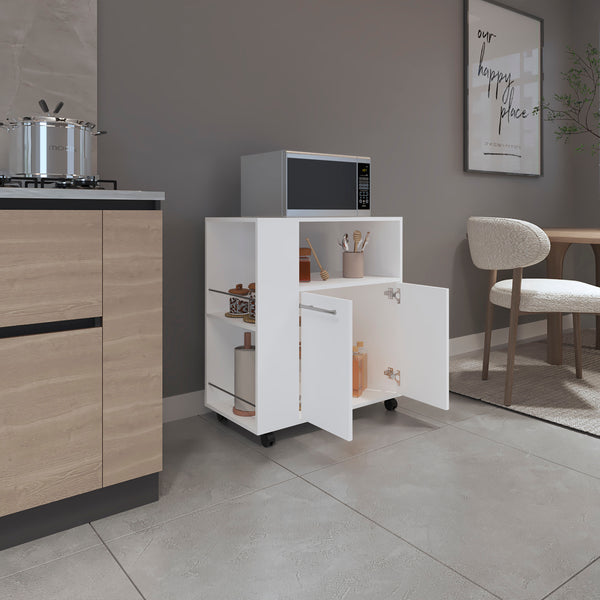 English Elm Bethesda Kitchen Cart White – Durable Engineered Wood, Open Shelf & Double-Door Cabinet for Storage B092P286113