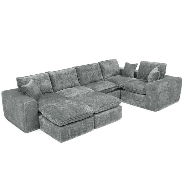 English Elm 107'' Boucle Modular Sectional with Reversible Chaise and Two Ottomans for Living Room Grey W1413S00163