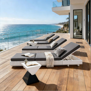 English Elm Modern Acacia Wood Outdoor Chaise Lounge Slatted Reclining Poolside Sun Chair Dark Grey,White N770P281696W_N770P208326G