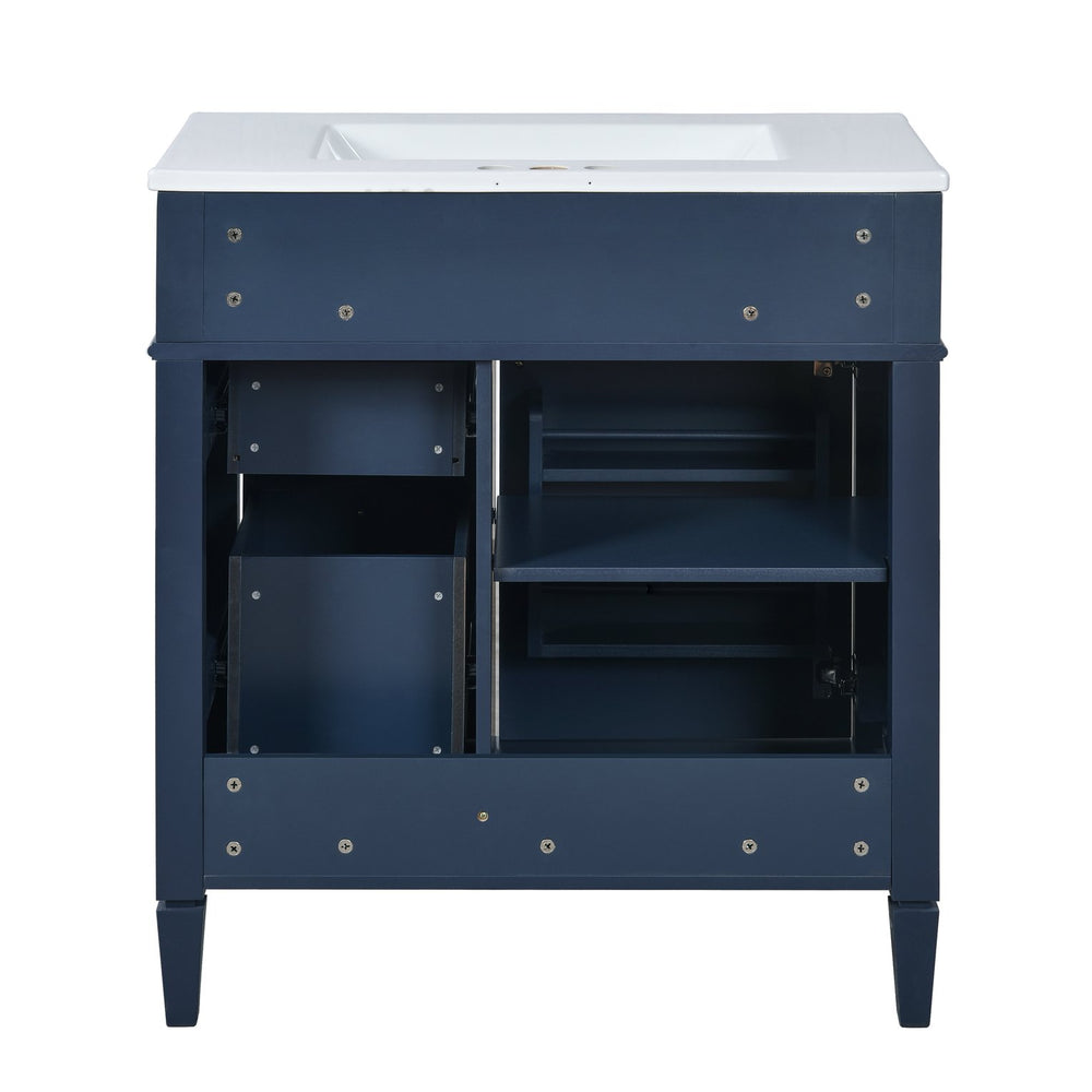 English Elm 30'' Bathroom Vanity Set With Mirror & Storage – Modern Freestanding Design, Ceramic Sink & Drawers SW000127AAC-1