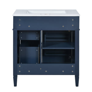English Elm 30'' Bathroom Vanity Set With Mirror & Storage – Modern Freestanding Design, Ceramic Sink & Drawers SW000127AAC-1