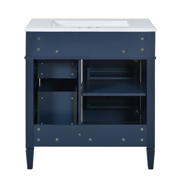 English Elm 30'' Bathroom Vanity Set With Mirror & Storage – Modern Freestanding Design, Ceramic Sink & Drawers SW000127AAC-1