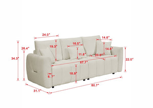 English Elm 80.7 Inch Plush Teddy Velvet 3 Seat Sofa Solid Wood Frame with Six Included Cushions Off White W2564S00068