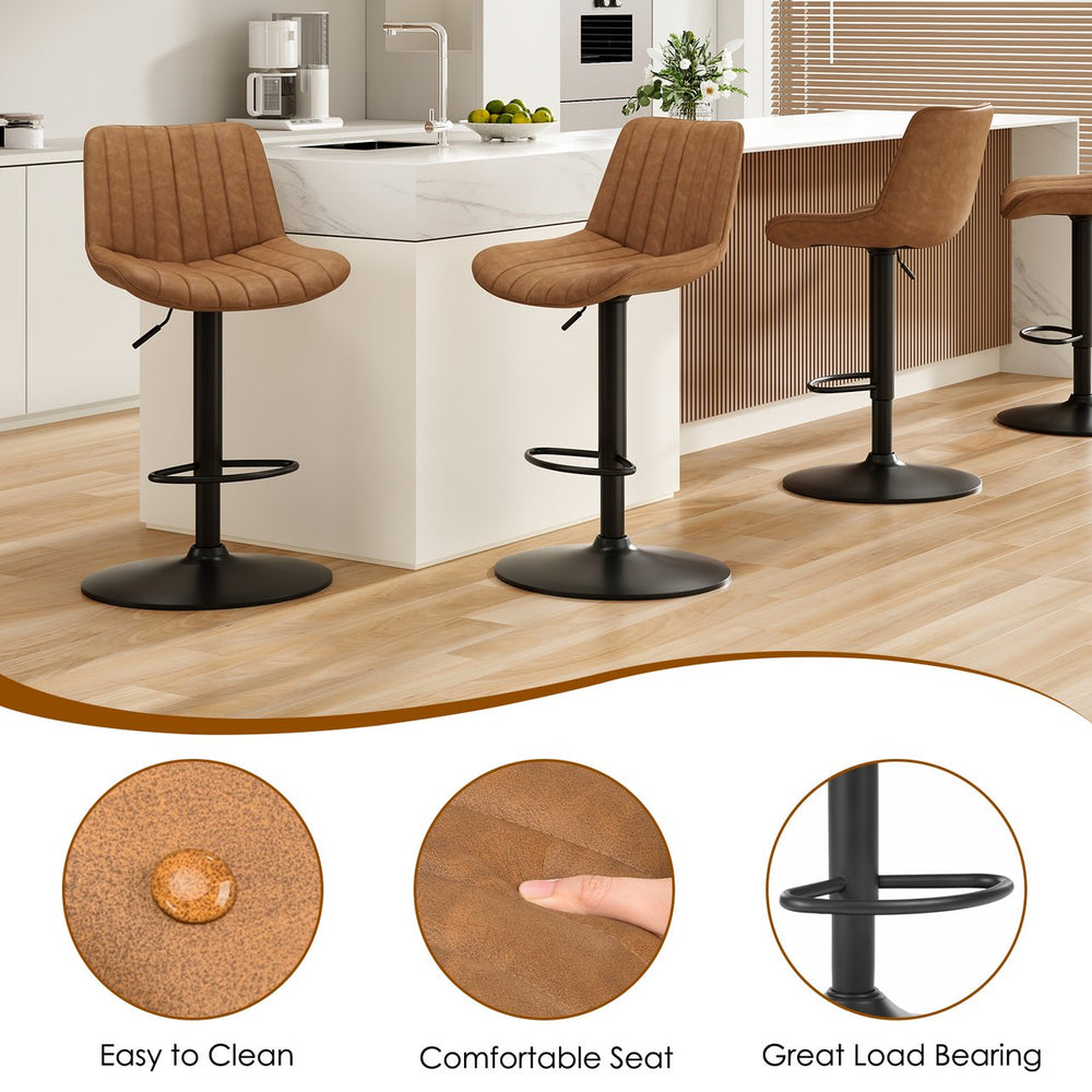 English Elm Bar Stools Set Of 2 - Stylish Swivel Adjustable Height Chairs In Brown Pu Leather For Kitchen & Bar T3623P363863