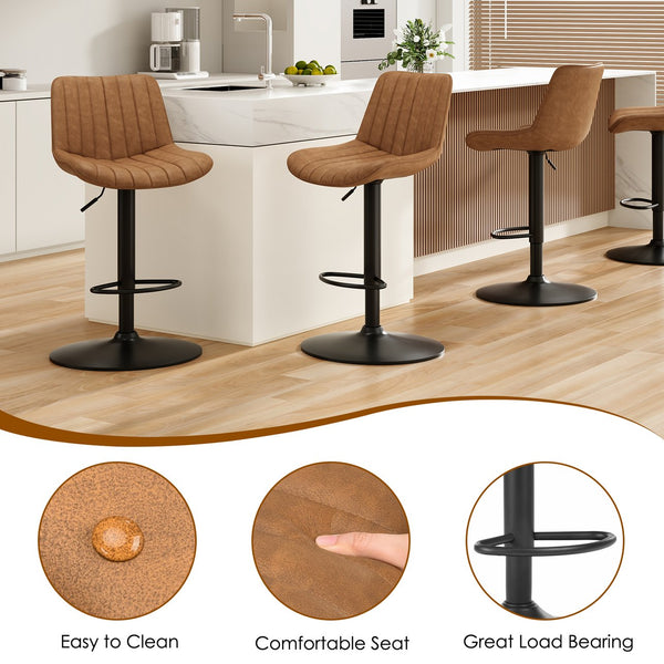 English Elm Bar Stools Set Of 2 - Stylish Swivel Adjustable Height Chairs In Brown Pu Leather For Kitchen & Bar T3623P363863