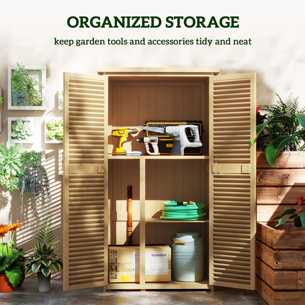 English Elm Outsunny Wooden Outdoor Storage Cabinet 5'x3' with Asphalt Roof, Lockable Double Doors, Yellow W2225P229109