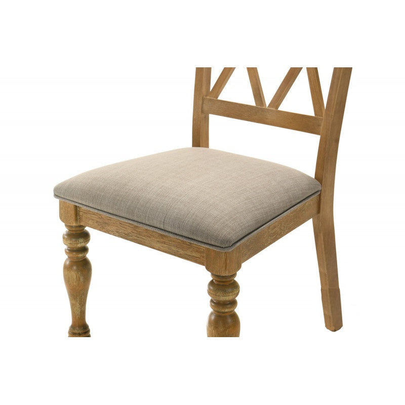 English Elm Antique Natural Oak Wood Dining Chairs Set of 2 - Solid Wood Farmhouse Double X Back, Rustic Seating B011P375256