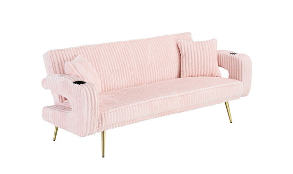 English Elm 74.01 Corduroy Convertible Sofa Bed with 3-Level Recline, Cup Holders, Solid Wood Frame, 500lb Capacity Pink W1658P251982