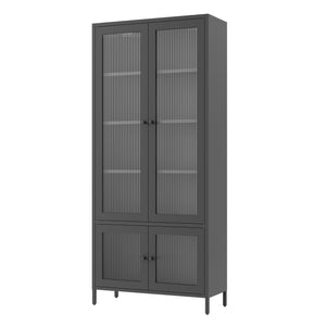 English Elm Large Metal Storage Cabinet with Fluted Tempered Glass Doors, 5-Shelf Steel Bookcase for Home Office W2378P176272