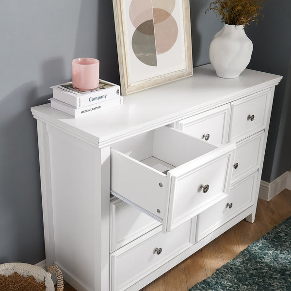 English Elm Modern 7 Drawers Dresser with Unique Feet, Smooth Glide Drawers and Metal Handles for Stylish Storage White W2275P149784