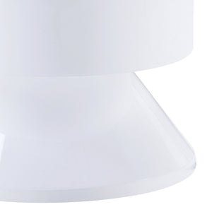 English Elm White White High Gloss and Natural 1-drawer Drum Nightstand with Smooth Manual-Close Drawer, Sleek Accent Piece B062P185684