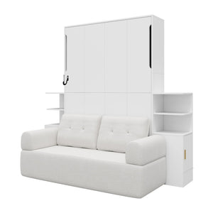 English Elm Full Size Murphy Bed System with Integrated Sofa and Storage Towers for Guest Rooms White LP000380AAK