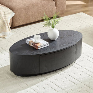 English Elm Modern Oval Coffee Table Matte Finish Mdf Frame with Storage Drawer for Living Room Black W2085P384569