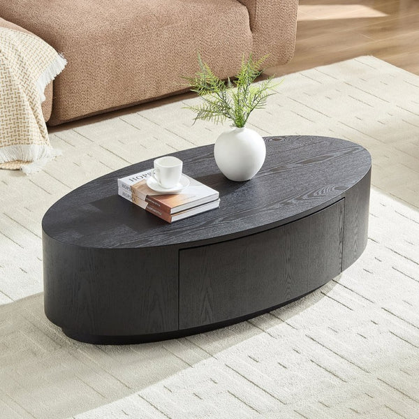 English Elm Modern Oval Coffee Table Matte Finish Mdf Frame with Storage Drawer for Living Room Black W2085P384569