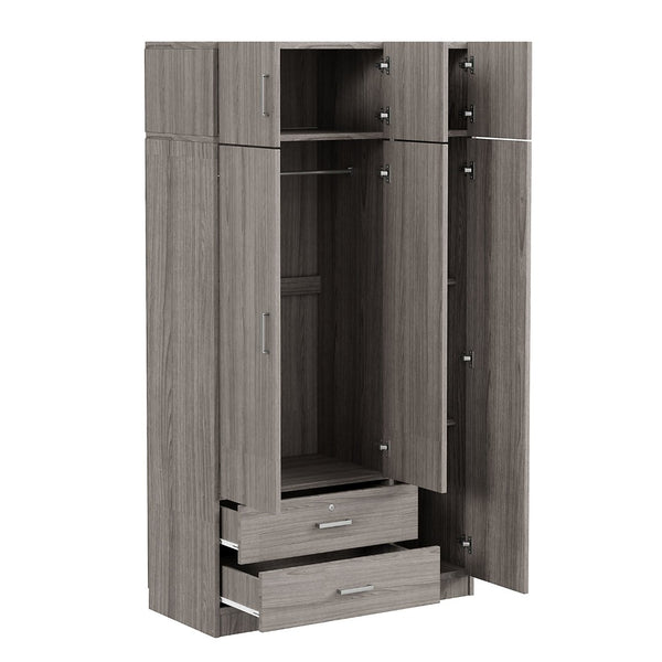 English Elm 3-door Mirrored Wardrobe with Full Length Dressing Mirror Drawers and Top Cabinet Gray LP006005AAE