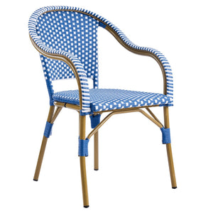 English Elm Outdoor Woven Rattan Bistro Armchairs Set of 2 Aluminum Frame Patio Cafe Seating Blue,Natural+White N768P386559N