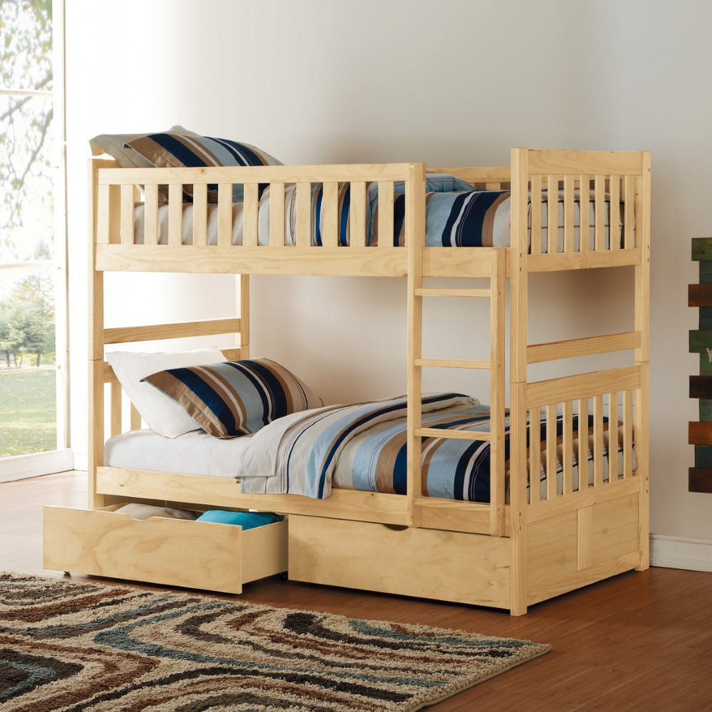 English Elm Bunk Bed Twin Over Pine Wood Frame with Guard Rails for Kids Shared Bedroom B011S02410