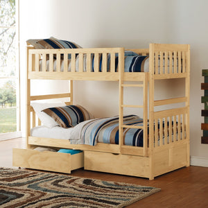 English Elm Bunk Bed Twin Over Pine Wood Frame with Guard Rails for Kids Shared Bedroom B011S02410