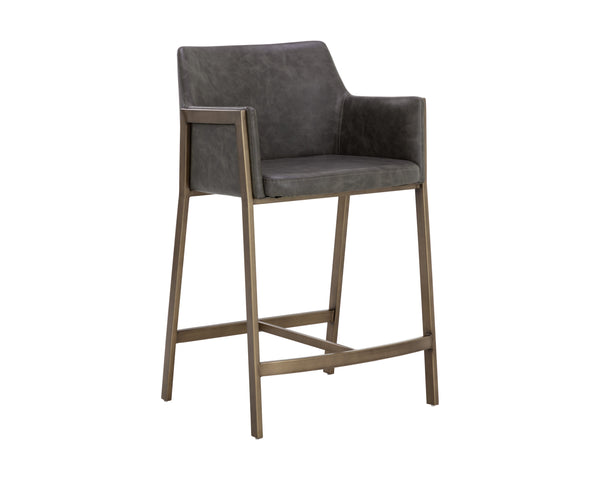 Sunpan Bernadette Stylish Barstool with Antique Brass Frame and Durable Faux Leather for Chic Interiors Kendall Grey