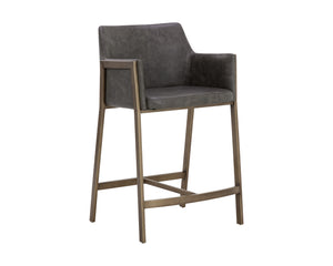 Sunpan Bernadette Counter Stool - Stylish Kendall Grey Faux Leather With Antique Brass Frame Elegance Grey Faux Leather 111432