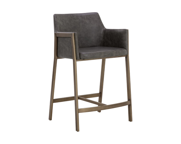 Sunpan Bernadette Counter Stool - Stylish Kendall Grey Faux Leather With Antique Brass Frame Elegance Grey Faux Leather 111432