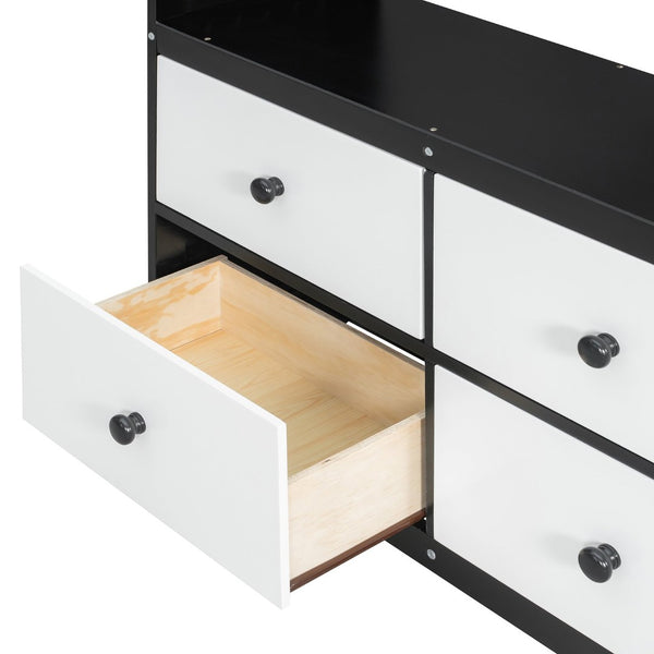 English Elm Twin Bunk Bed with Storage Drawers Hanging Rail Led Shelves and Pegboard Organizer Black LT000282AAB