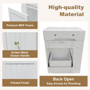 English Elm 20-Inch Compact Bathroom Vanity with Ceramic Sink, Wall-Mounted MDF Cabinet, Modern Space-Saver Design White N725P314023K